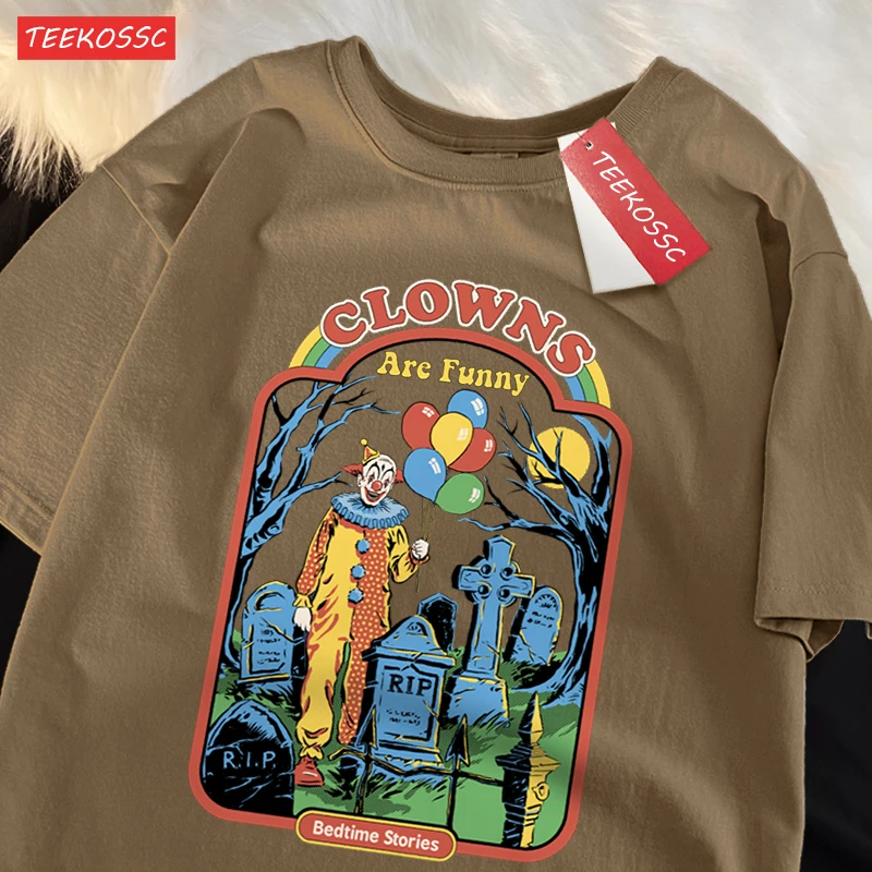 Clowns Are Funny Bedtime Staries Funny Menswear Cotton Tee Clothes T-Shirts Oversized Quality Shirts Fashion Crewneck Tshirt