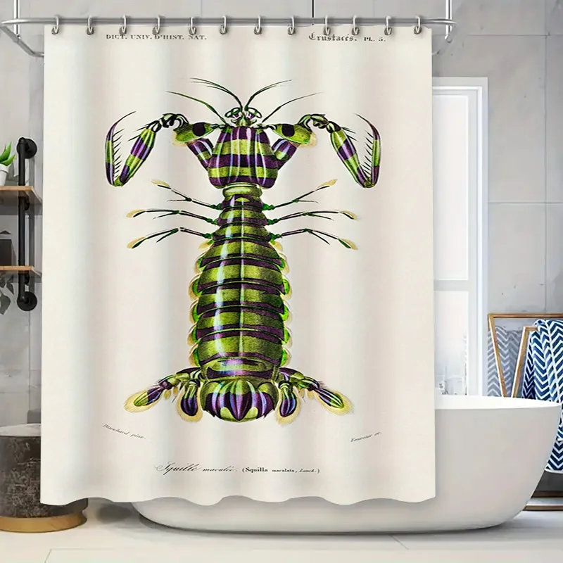 

Зеленая фиолетовая занавеска для душа с лобстером, смелый декор с морским животным принтом для ванной комнаты, удлиненная подкладка для ванны с крючками в комплекте (59x70