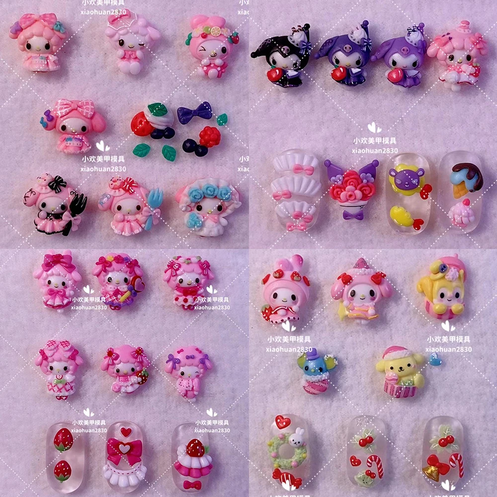 

New 3D Sanrio Hello Kitty Nail Art Silicone Mould Doll Diy Tool Kawaii Strawberry Silicone Finished Figures Tools Nail Decorate