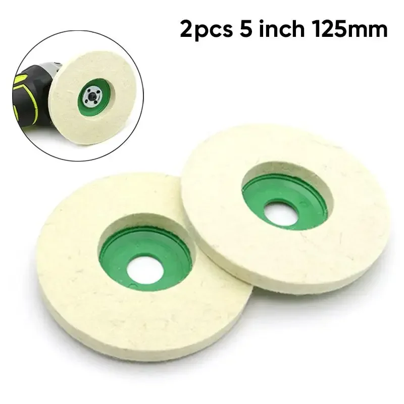 2pcs 5 Inch 125mm Wool Felt Buffing Polishing Wheel Pad Angle Grinder Wheel Felt Polishing Disc For Metal Marble Glass Ceramics