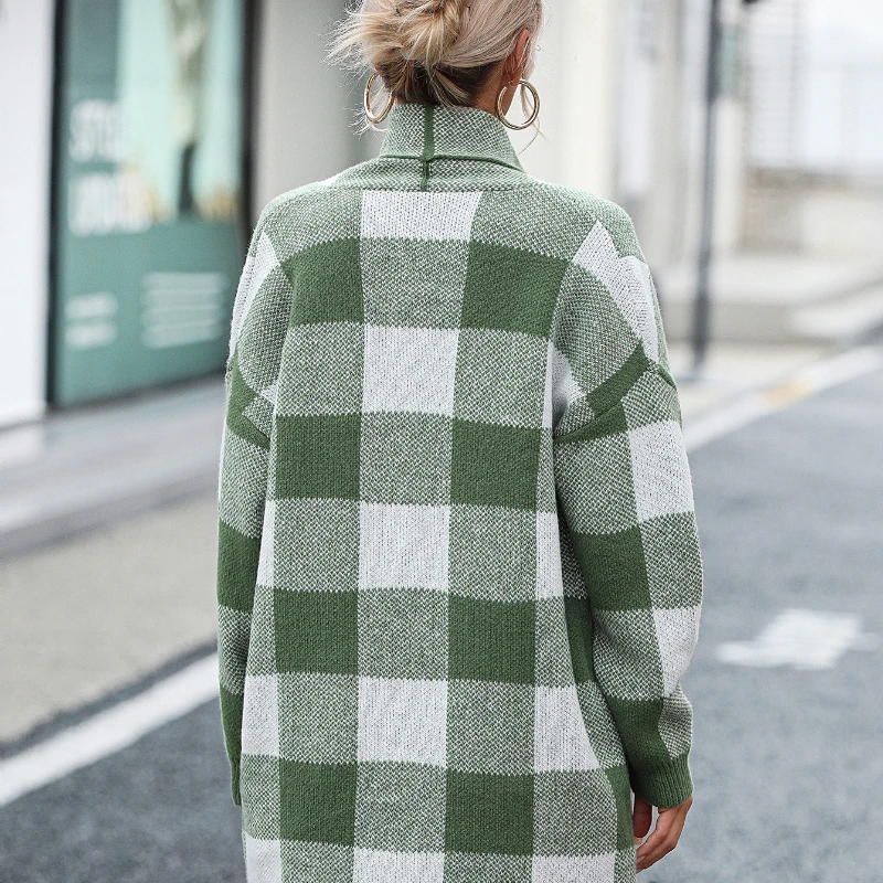 Checkered Color Blocking Trench Coat Women Loose Cardigan New Trend Clothing, Europe America Outdoor Clothes Higher Quality 2024