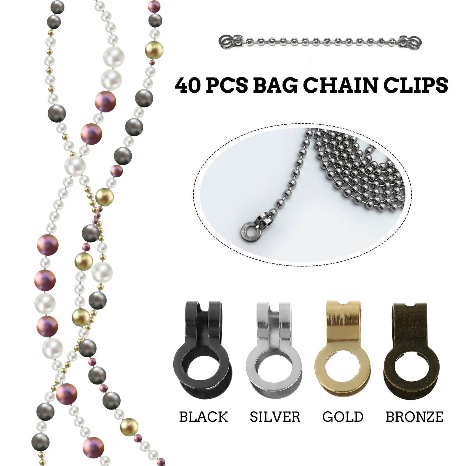 

40Pcs Bag Chain Ends Clips Multifunctional Iron Ball Connectors for DIY Handbag Accessories Jewelry Cord Ends Clamp