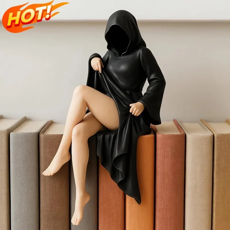 Gothic Mysterious Statue Queen Ornaments Elegant Black Robe Masked Woman 3d Resin Decor Home Bookshelf Artistic Ornament Gifts