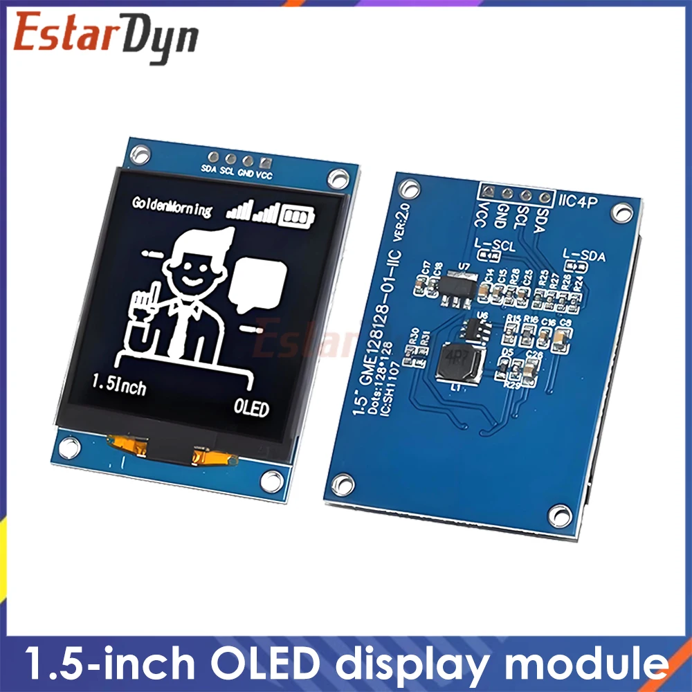 1.5-inch OLED LCD screen SH1107 small screen 128x128 display module 4-pin monochrome screen 11C