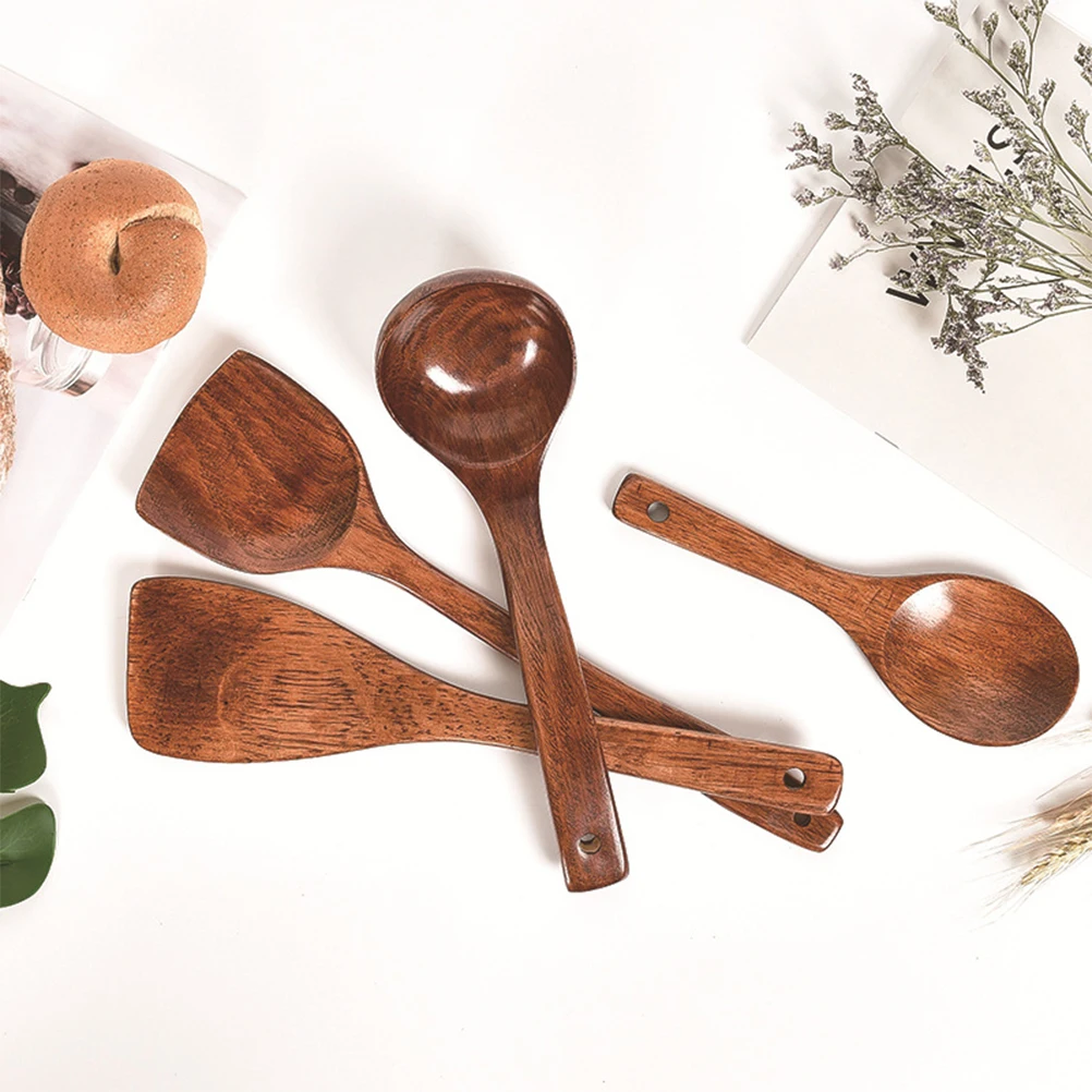 

Wooden Spatula Set Long Handle Soup Spoon Tableware Food Serving Scoop Practical Kitchen Utensil Scoops