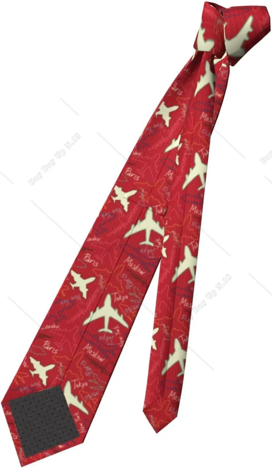 Plane Red Holiday Work Men‘s Neckties Novelty Skinny Ties for Men Gifts for Office Holiday Party, One Size Neck Tie One Size