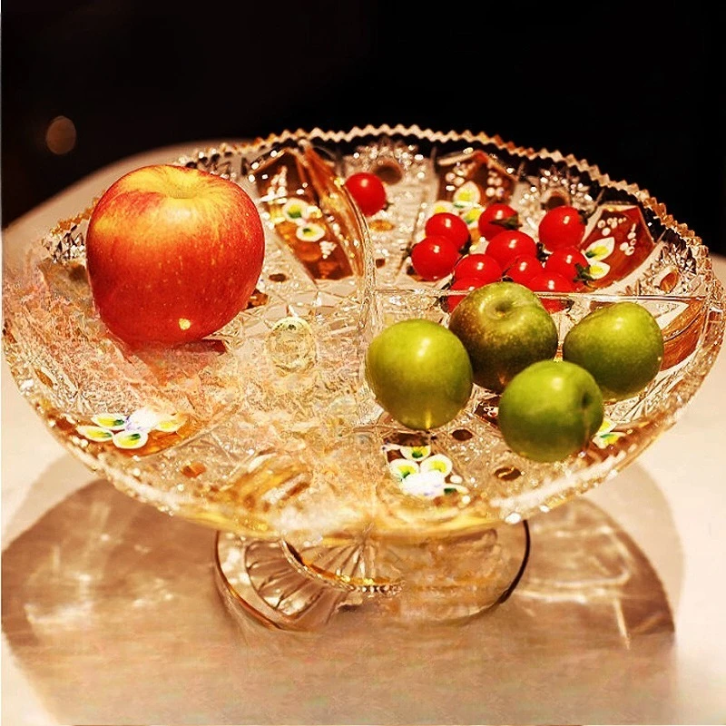 Crystal glass hand-carved and divided plate, fruit bucket  pot cake plate, dried  plate