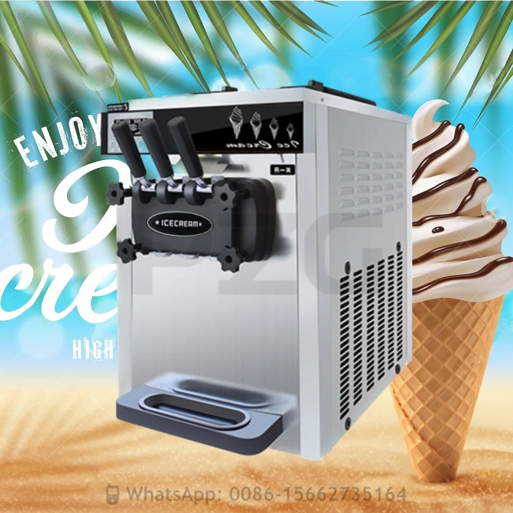 

1800W Ice Cream Machine 18-22L/H Table Top 3 Flavors Soft Ice Cream Machine Price Ice Cream Maker