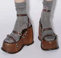Platform Sexy Wedge Heel Women's Pump 2025 New Open Toe Belt Buckle Catwalk Stage High Heels Street Fashion Party Buckle Sandals