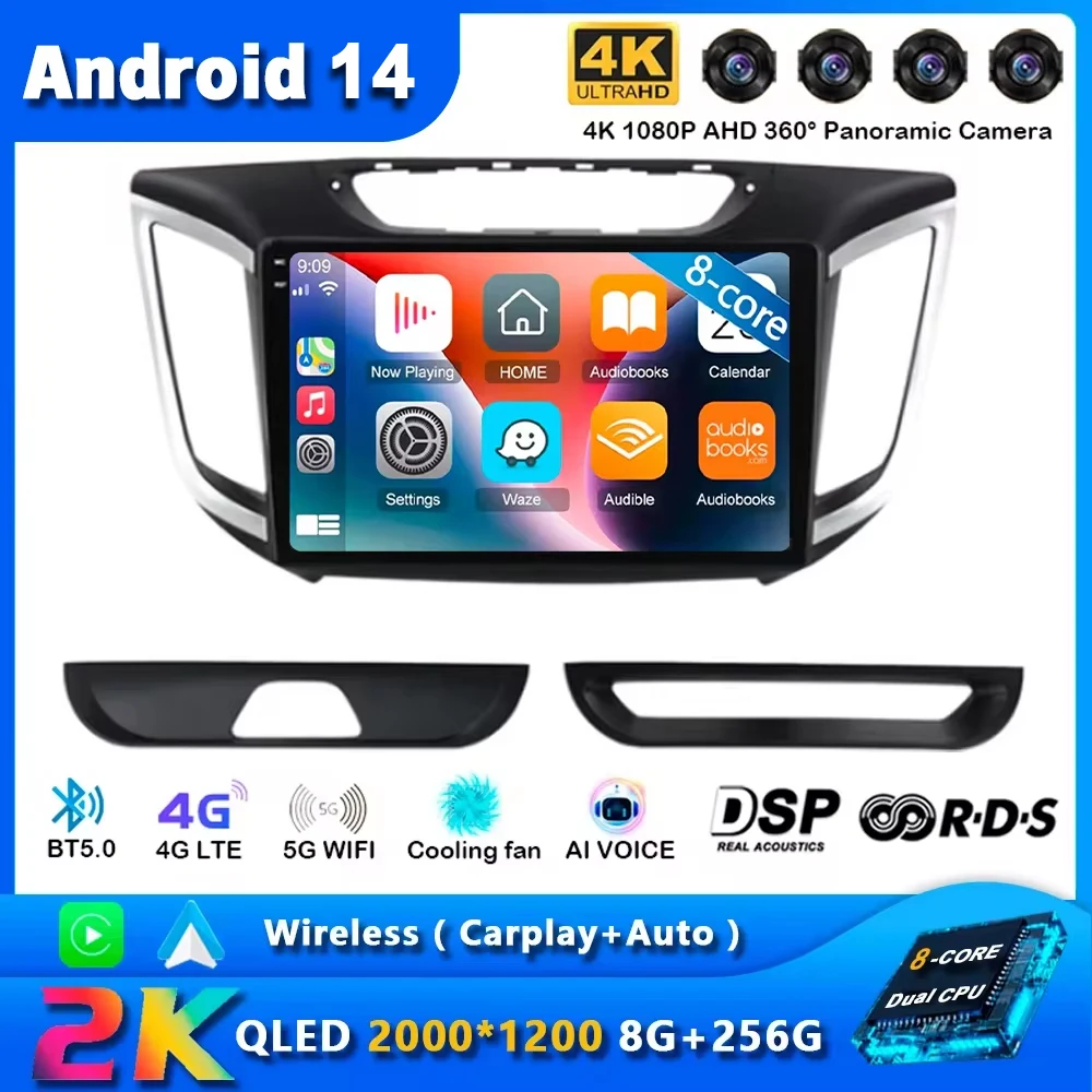 Android 14 Car Radio For Hyundai Creta ix25 2015 - 2019 Navigation Multimedia Player Stereo WiFi+4G DVD Video DSP BT Carplay DVD