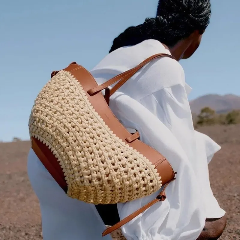 

Женская плетеная сумка-тоут, вместительная соломенная пляжная сумка, простая повседневная сумка через плечо для лета