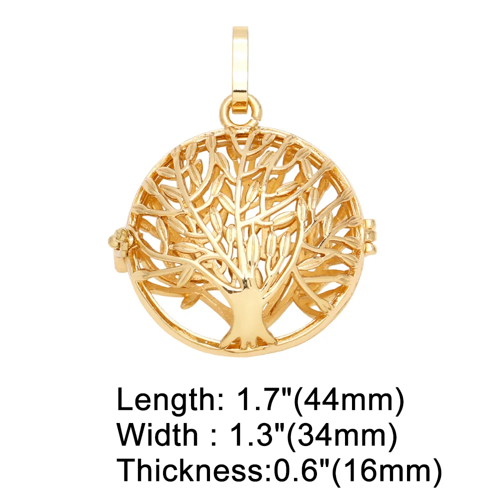OCESRIO Vintage Tree of Life Harmony Ball Chime Bola Necklace Pendant for Pregnancy Copper Gold Plated Wishing Ball pdtb342