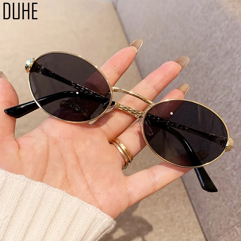 

Classic Metal Oval Frame Sunglasses High-End Brand Fashion Women's Sunglasses Retro Literary Casual Small Frame Sunglasses UV400