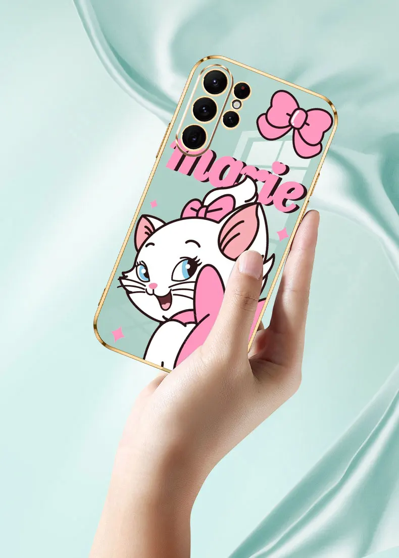 Disney Marie Cat Cute Girl S24Ultra Phone Case For Samsung Galaxy S24 S23 S22 S21 S20 Ultra Fe S10 S9 Plus Luxury Plating Cover