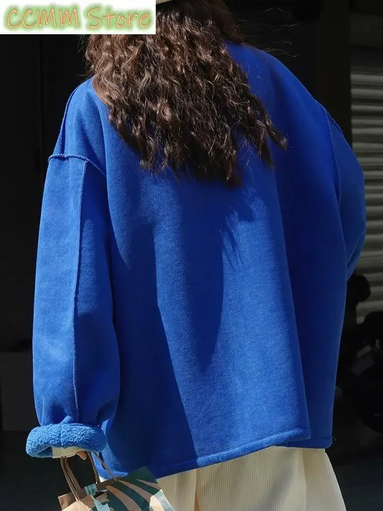 Blue Both Side Wear Big Size Warm Cotton-padded Jacket New V-neck Long Sleeve Women Coat Fashion Autumn Winter