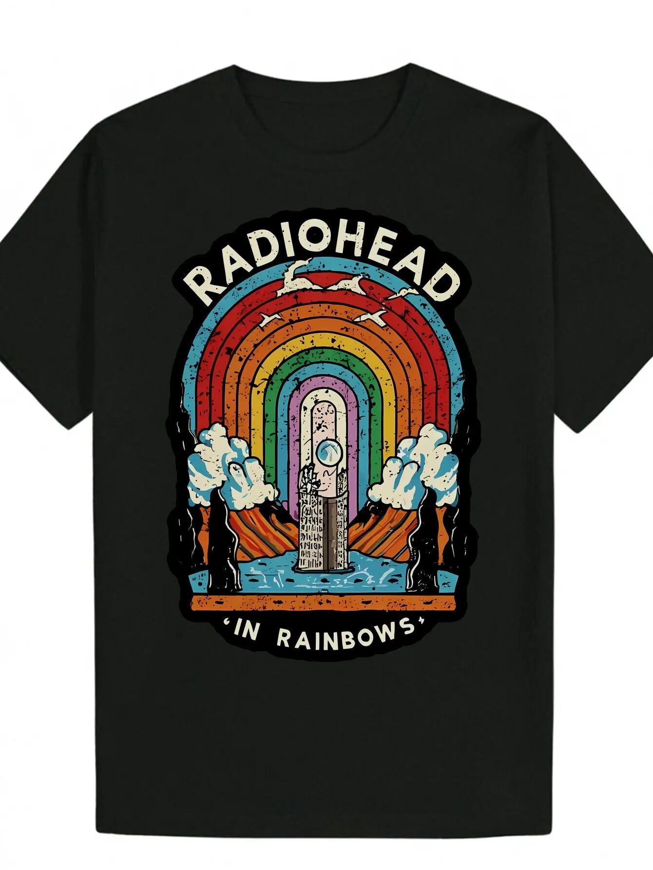 

Men'S Vintage Radiohead "In Rainbows" Graphic Tee, 100% Polyester Crew Neck Short Sleeve T-Shirt, Casual Summer