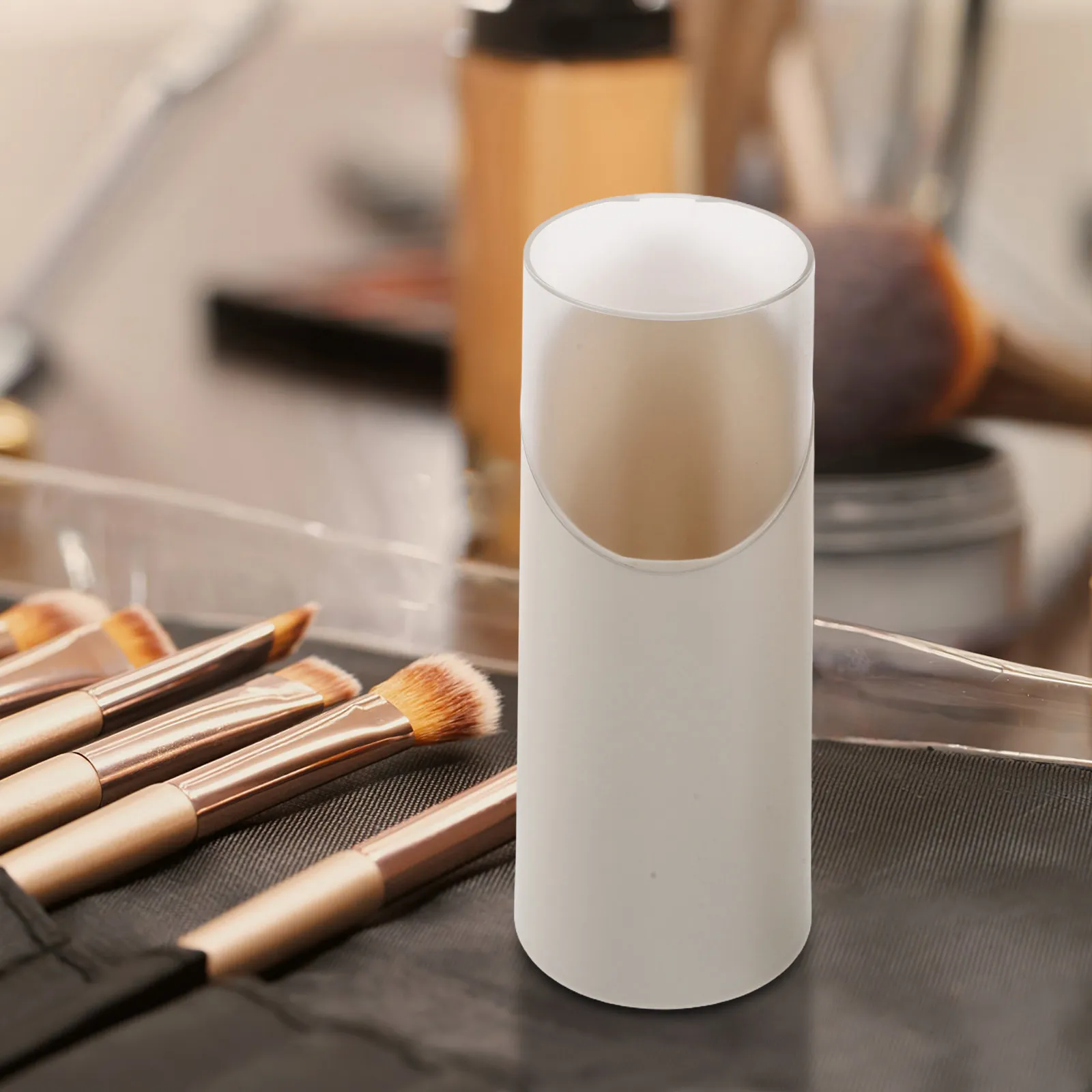 Makeup Brush Organizer with Lid for Vanity Countertop Bathroom Aesthetic Storage Container Brush Holder Display Decor