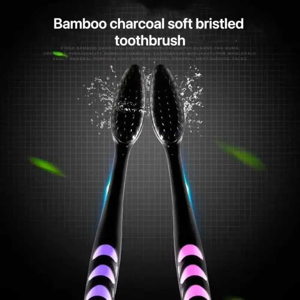 10PCS Ultra-Fine Bristles Bamboo Charcoal Toothbrush Antibacterial Charcoal Infused Family Pack Toothbrush Deep Cleaning