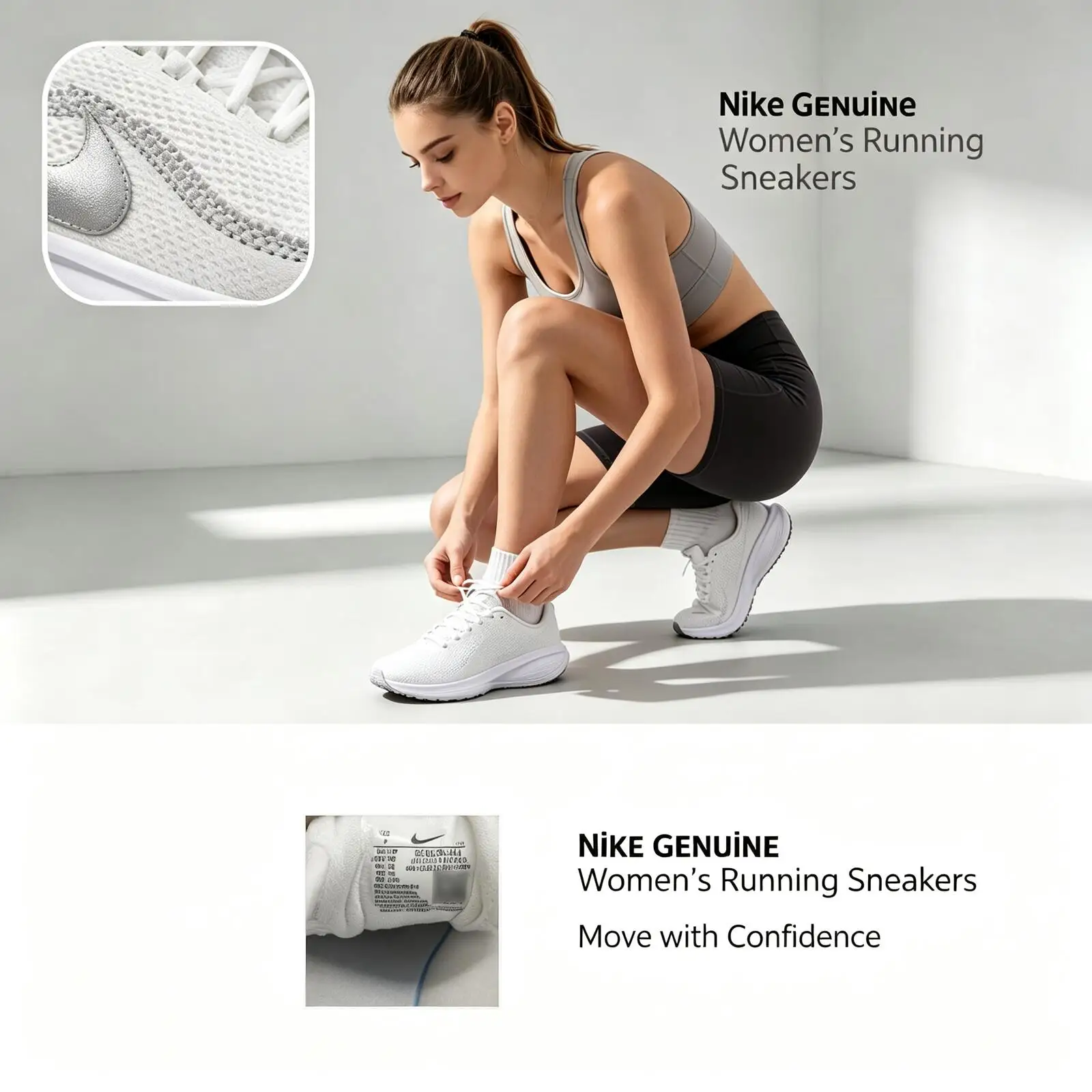 Nike Genuine Womens White Running Shoes Lightweight Breathable Cushioned Sneakers Outdoor Walking Jogging Athletic Footwear