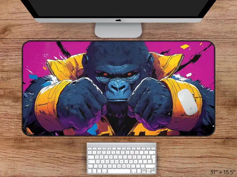 Cool Gorilla Gamer Desk Mat,XXL Non-slip and Waterproof Mouse Pad, Cute Desktop Protector, The Perfect Gift for Friends.