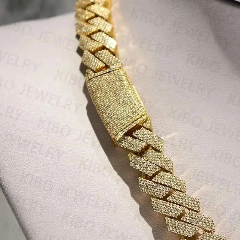 

4 Rows Hip Hop Prong Setting Cuban Link Chain Vvs Moissanite Diamond Necklace