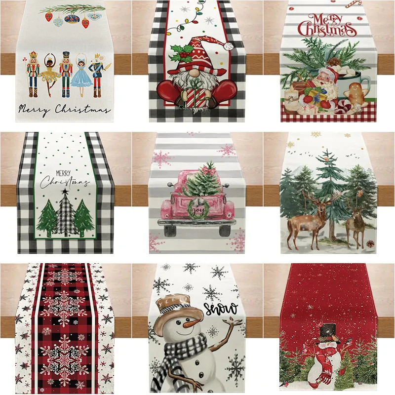 Linen Christmas Table Runner Snowman Xmas Tree Home Dining Table Cover Tablecloth 2024 Navidad Noel Christmas Decorations 2025