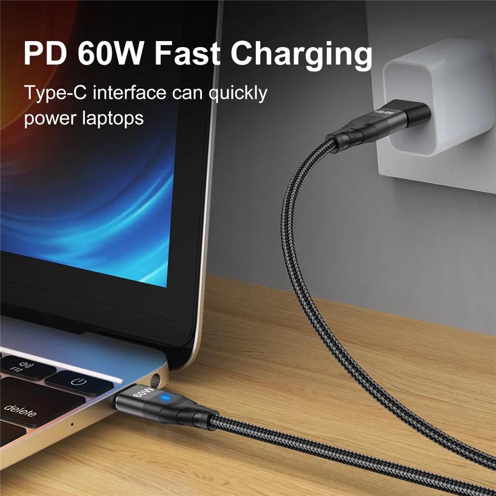 USLION 60W USB C to USB C Magnetic Cable Super Fast Charging Wire QC 3.0 Type C to Micro USB Cord With USB C to USB A Convertor