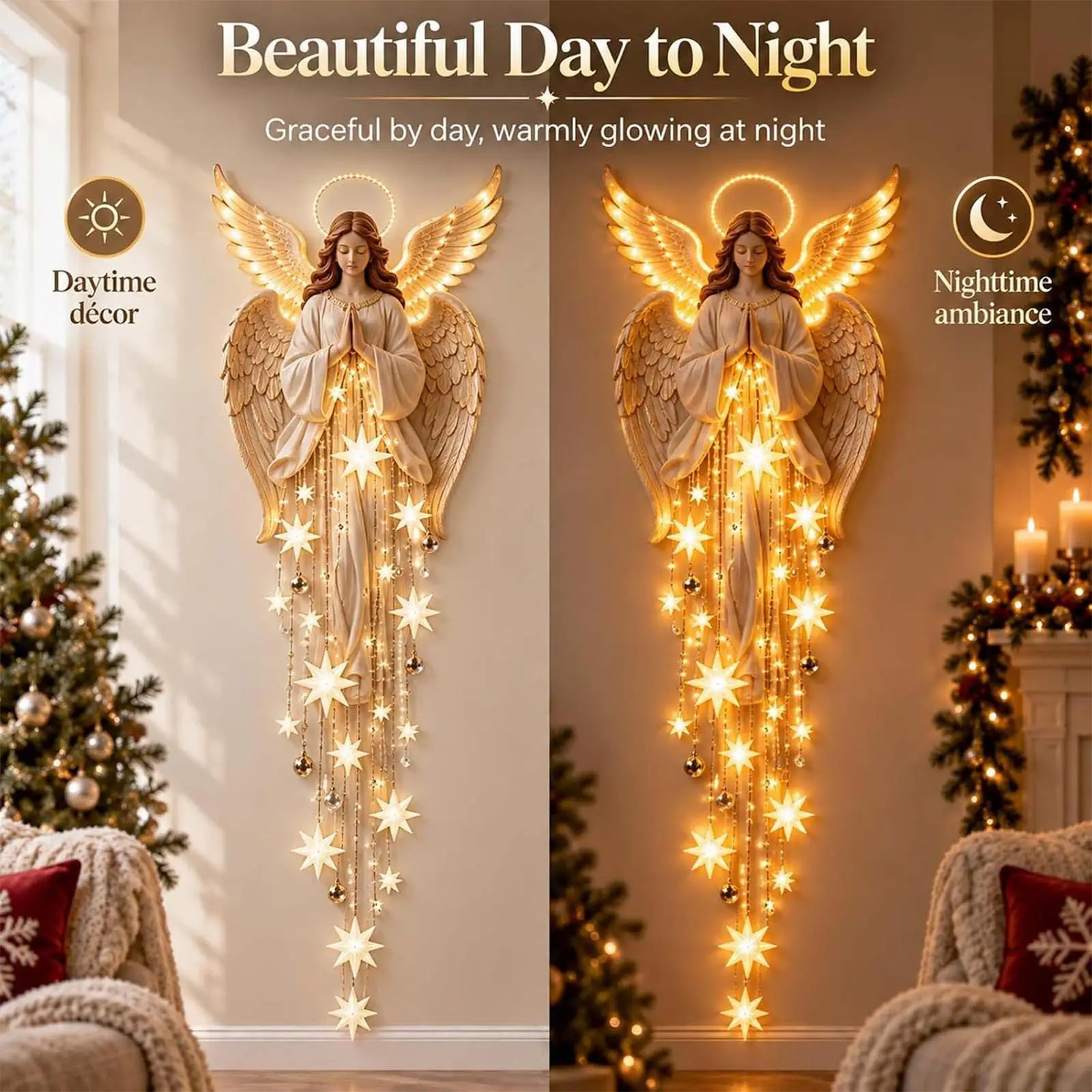 Lighted Wall Decor Christmas Angel Entryway Holiday Sconce Up for Room Bedroom Living Indoor Outdoor Home Window Door Bathroom