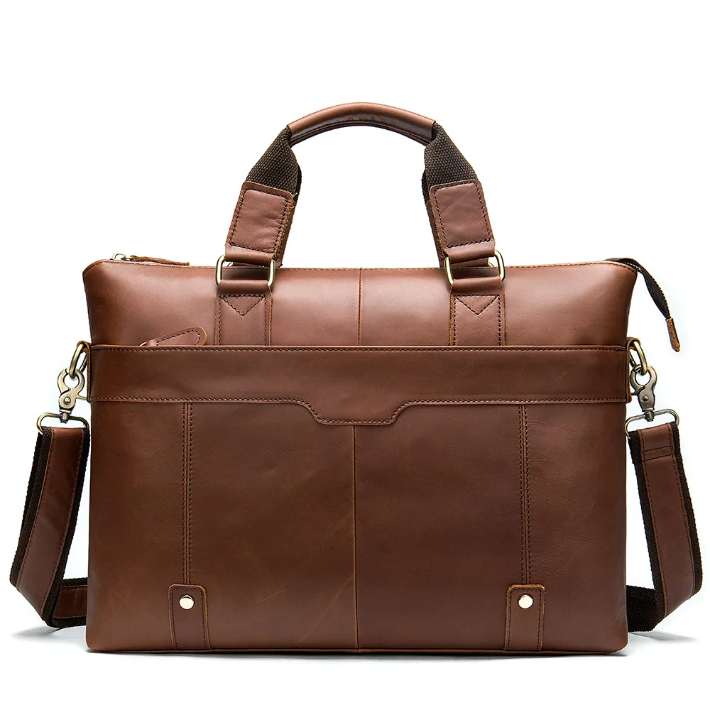 Executive Minimalist Leather Briefcase, Top-Grain Cowhide Convertible Shoulder Bag, Fits 15.6