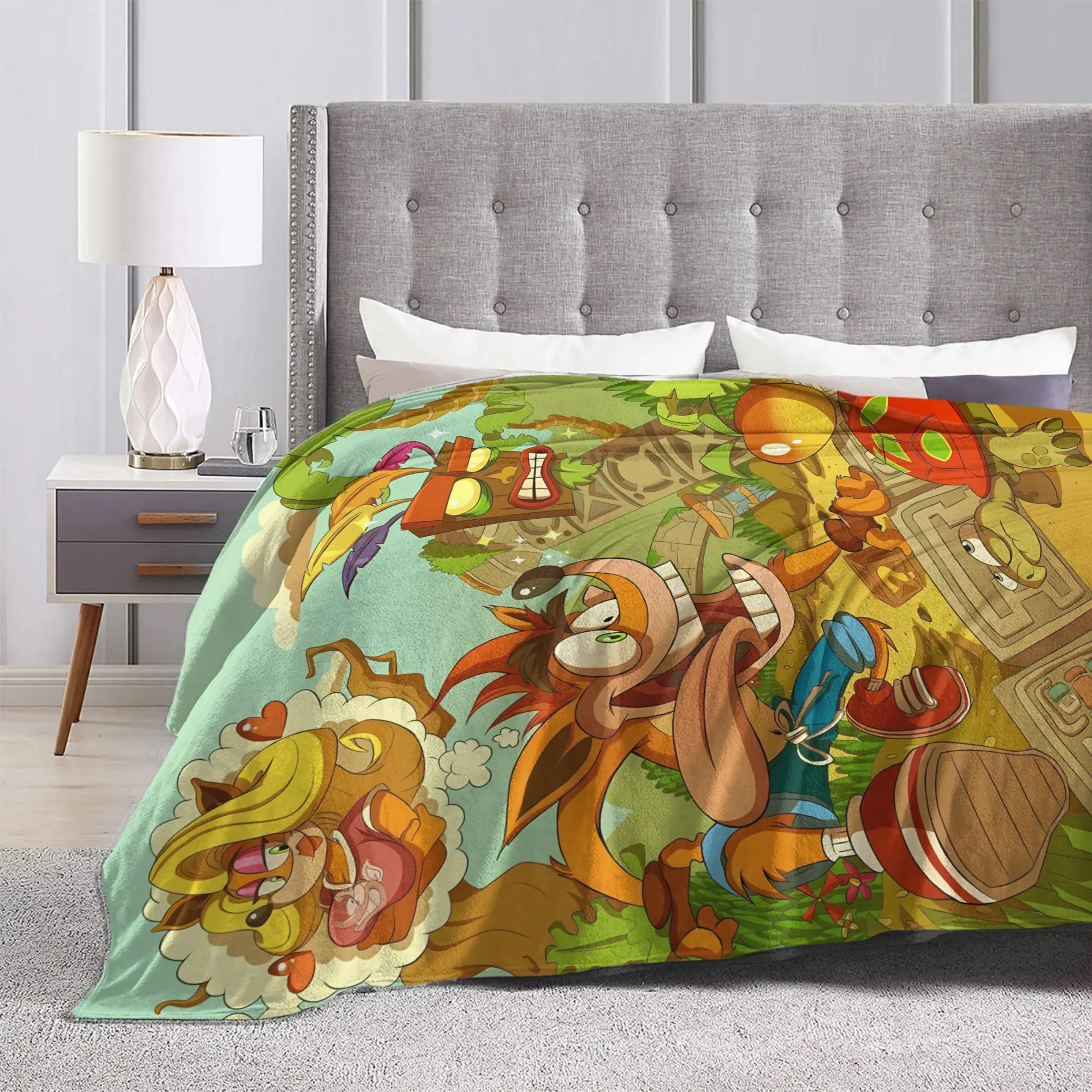 Crash Bandicoot Island Team Flannel Blanket Autumn  Soft Durable Throw Blanket for Students Living Room Bedspread Sofa Bed Cover