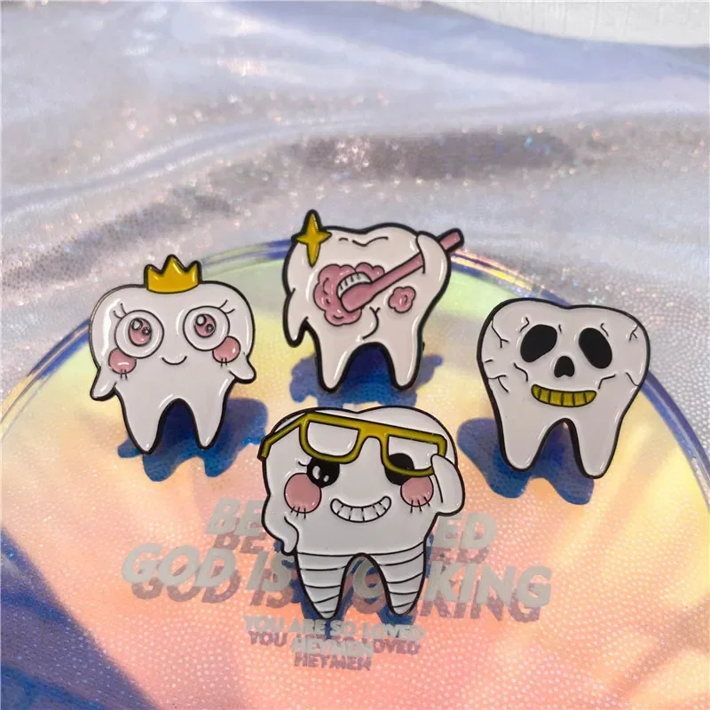 Cute Funny Protect Teeth Enamel Brooch Cartoon Geometric Lapel Badge Pins Jewelry Love Teeth Day Gifts For Women Girls Kids