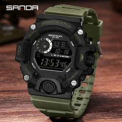 SANDA Fashion Top Brand Men Outdoor Sports Multifunctional LED Digial Electronic 5atm Waterproof Military Luminous Wrist Watch