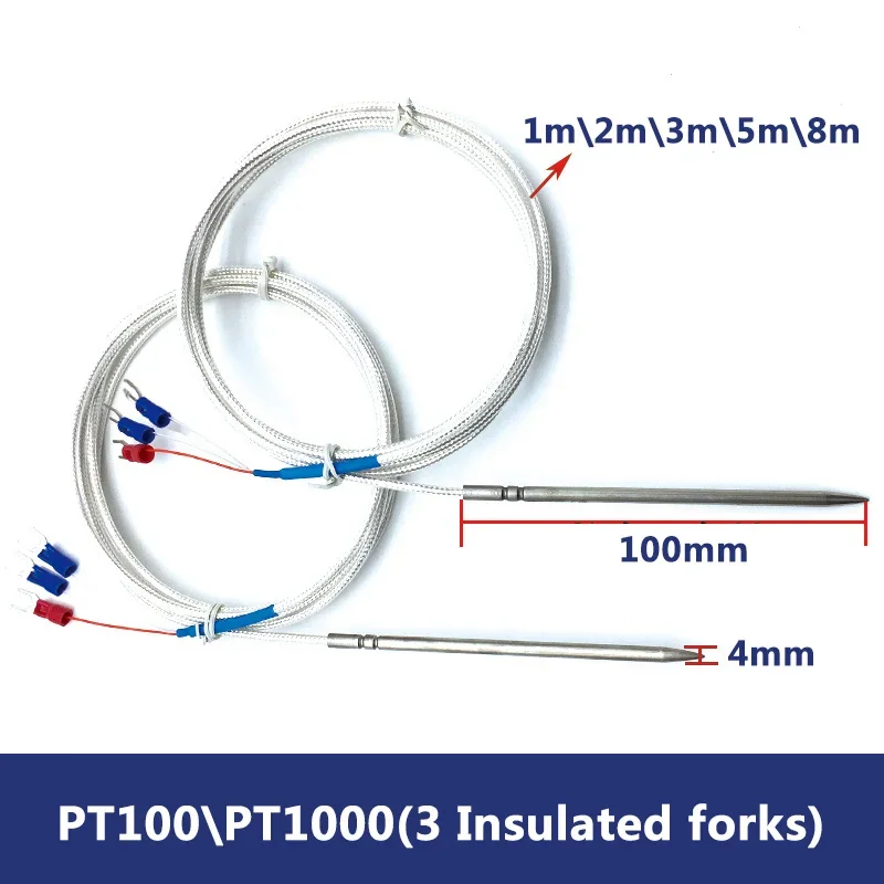 Imagem -03 - Ntc Pt100 Pt1000 Class a Temperature Sensor 4x100 mm Needle Tip Wire Shielded Cabo 18m Meter Food Grade Stainless Steel Sus304