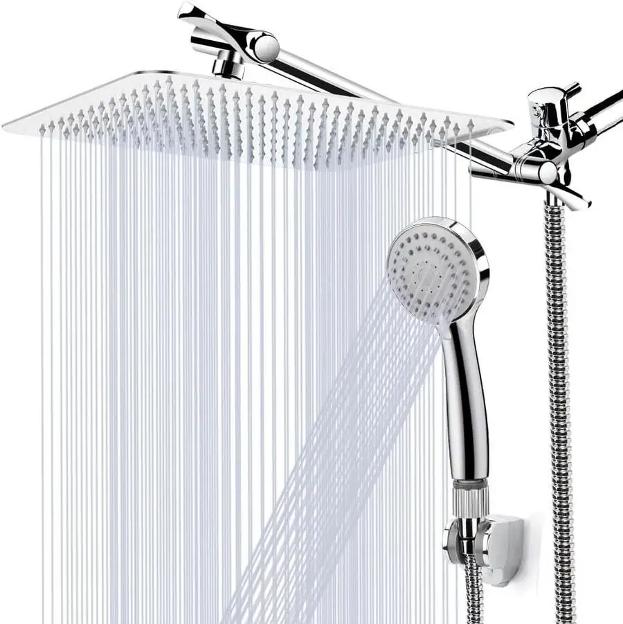 12-Inch Shower Head Combo, Bathroom High-Pressure Rainfall Shower Head With 11-Inch Adjustable Extension Arm, 3-Modes Matte Blac