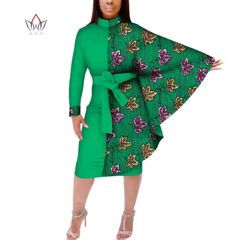 Fashion Autumn African Women Bat Sleeve Dress Traditional African Wax Print Dashiki Patchwork Dress for Women Vestidos WY385