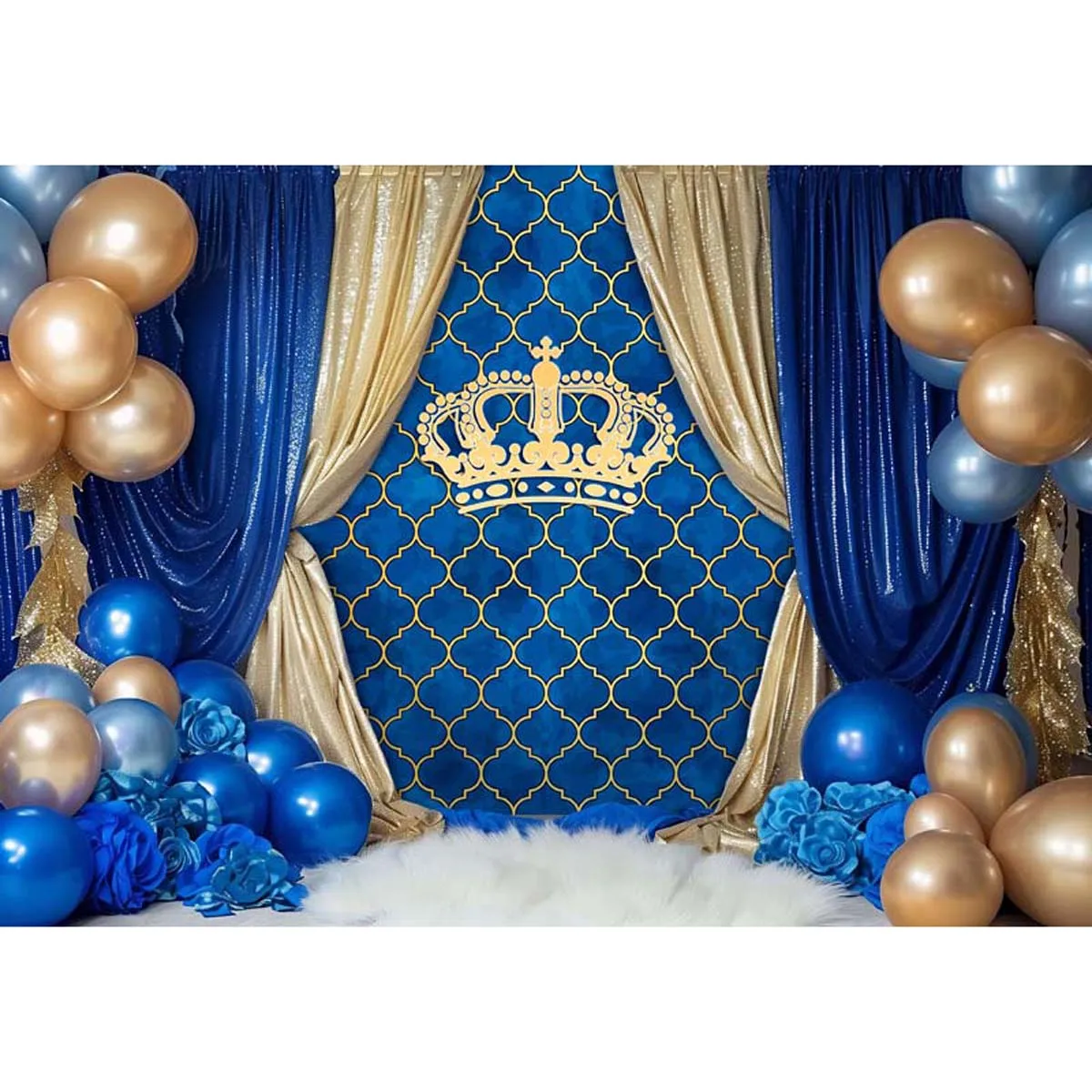 Allenjoy Gold Prince King Crown Blue Backdrop