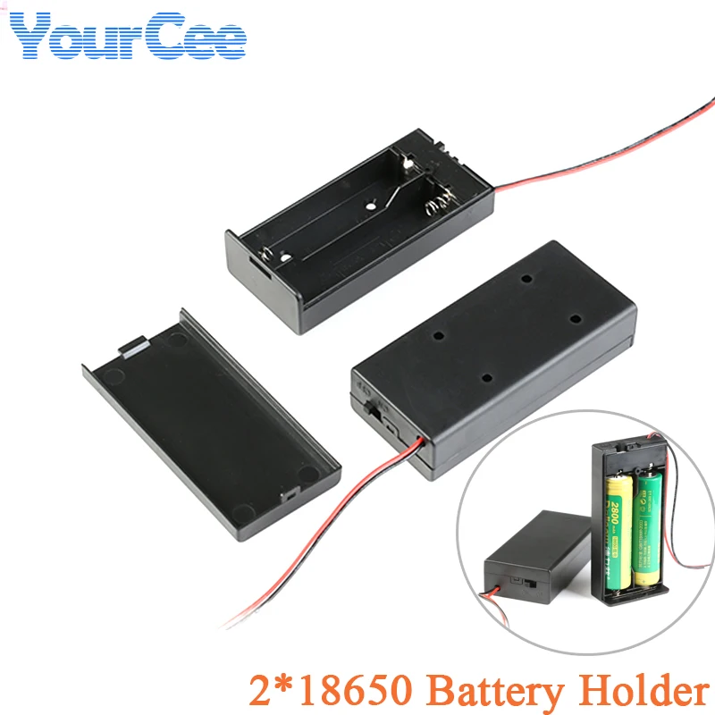 18650 Battery Box Case Holder Series Battery Storage Box Switch Cover DC Plug For 2*18650 DIY Batteries Holder