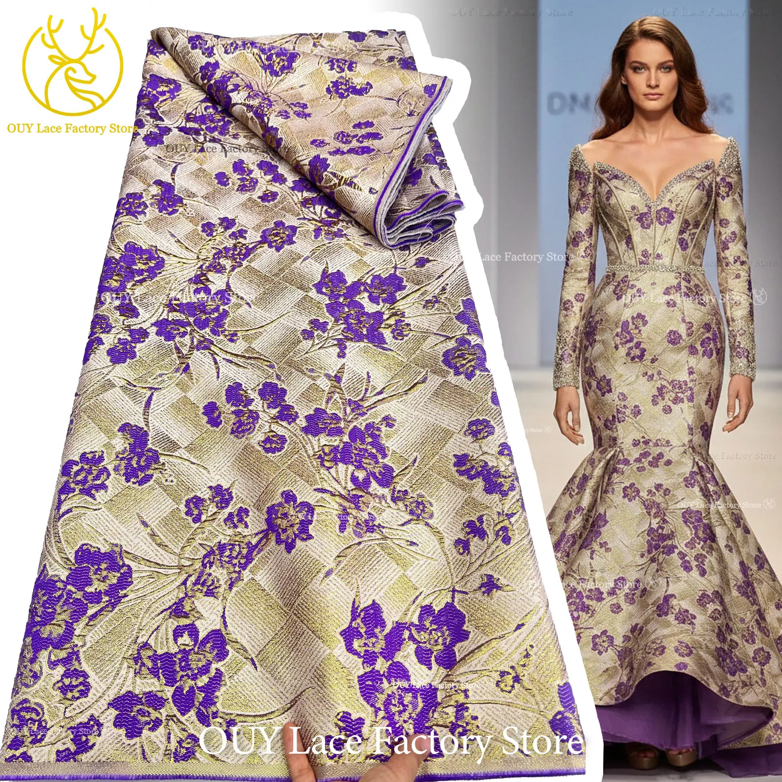 

5 Yards New Style African Jacquard Lace Fabric 2026 High Quality Fashion Nigerian Lace Fabric Women Party Dress Sewing Fabric