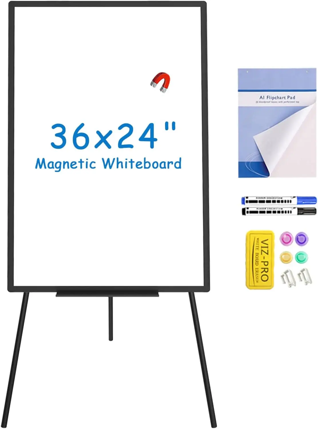 

Portable Dry Erase Board, 36x24 Inches, Height Adjustable Magnetic Whiteboard Easel for School Office Home