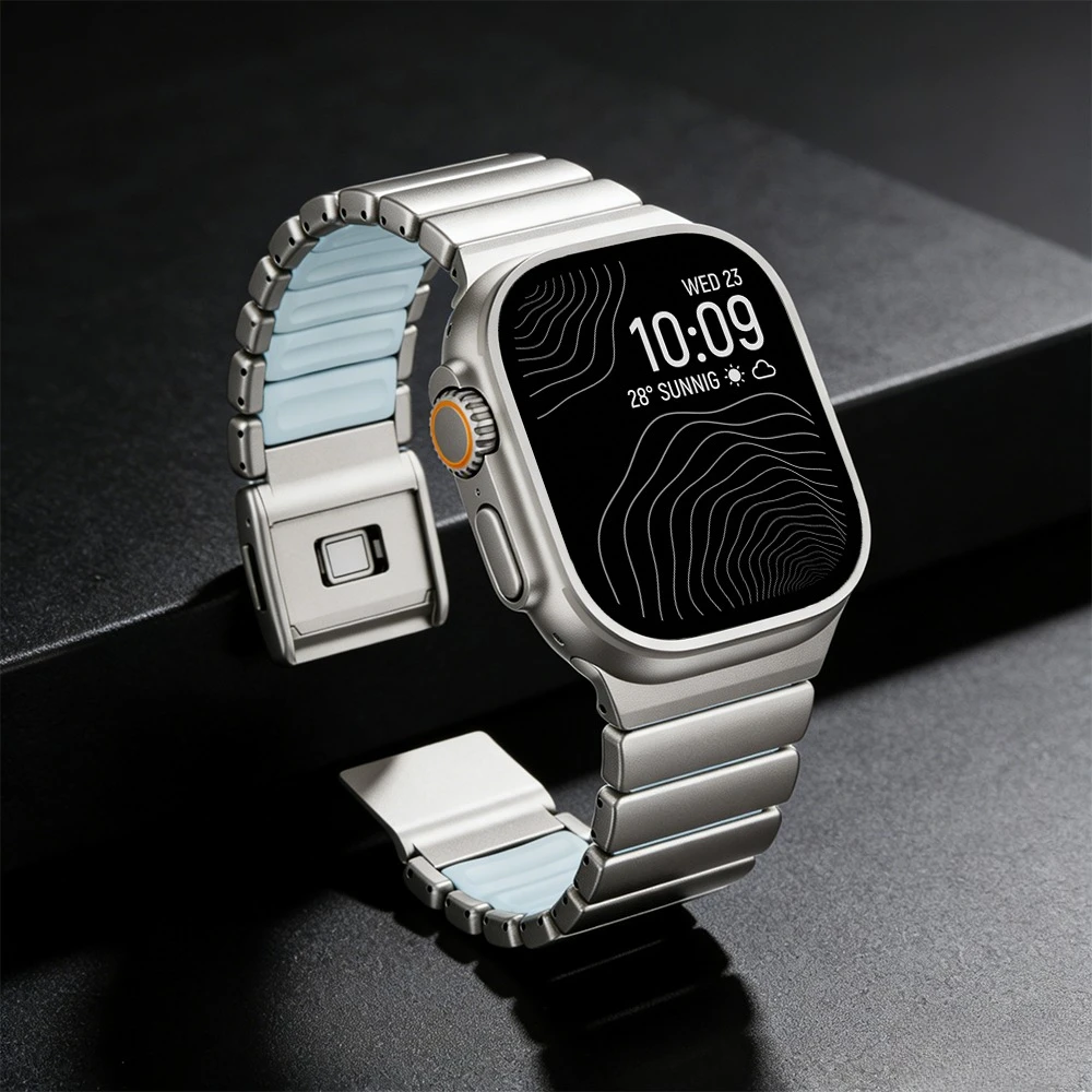 

Титановый металлический ремешок для Apple Watch Ultra 3 2 1 49 мм, Series 11 10 46 мм 45 мм 44 мм, резиновый ремешок для Iwatch 9 8 7 6 5 SE3, браслет