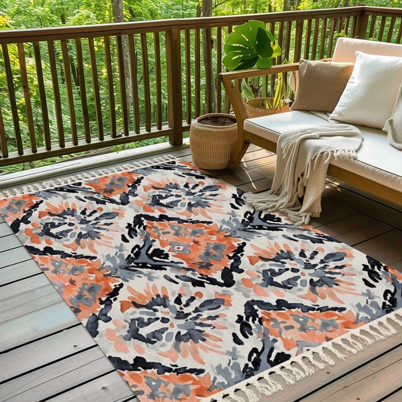 Carpet for Living Room Nordic Floral Pattern Coffee Table Rug Machine Washable Folding Colorful Art Bedroom Mat Alfombra 거실 카펫