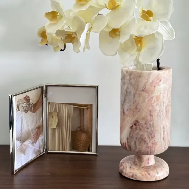 Natural Pink French Marble Vase High End Living Room Home Decor Custom Stone Ornament Luxury Table Centerpiece Modern Art