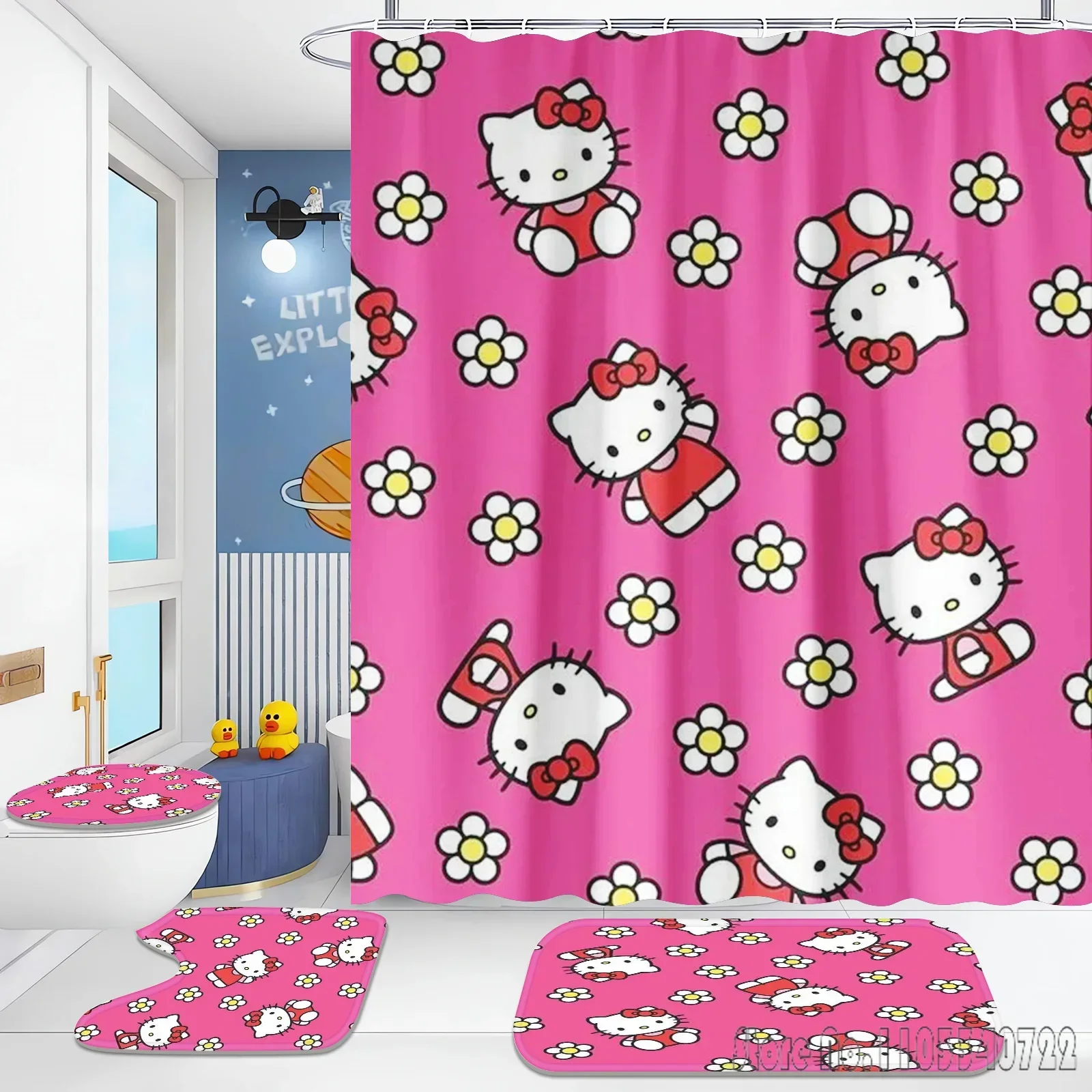 Hello Kitty Home  Shower Curtain 4 Piece Bathroom Set Mats And Waterproof Accessories Sets Luxury Curtains For Anime