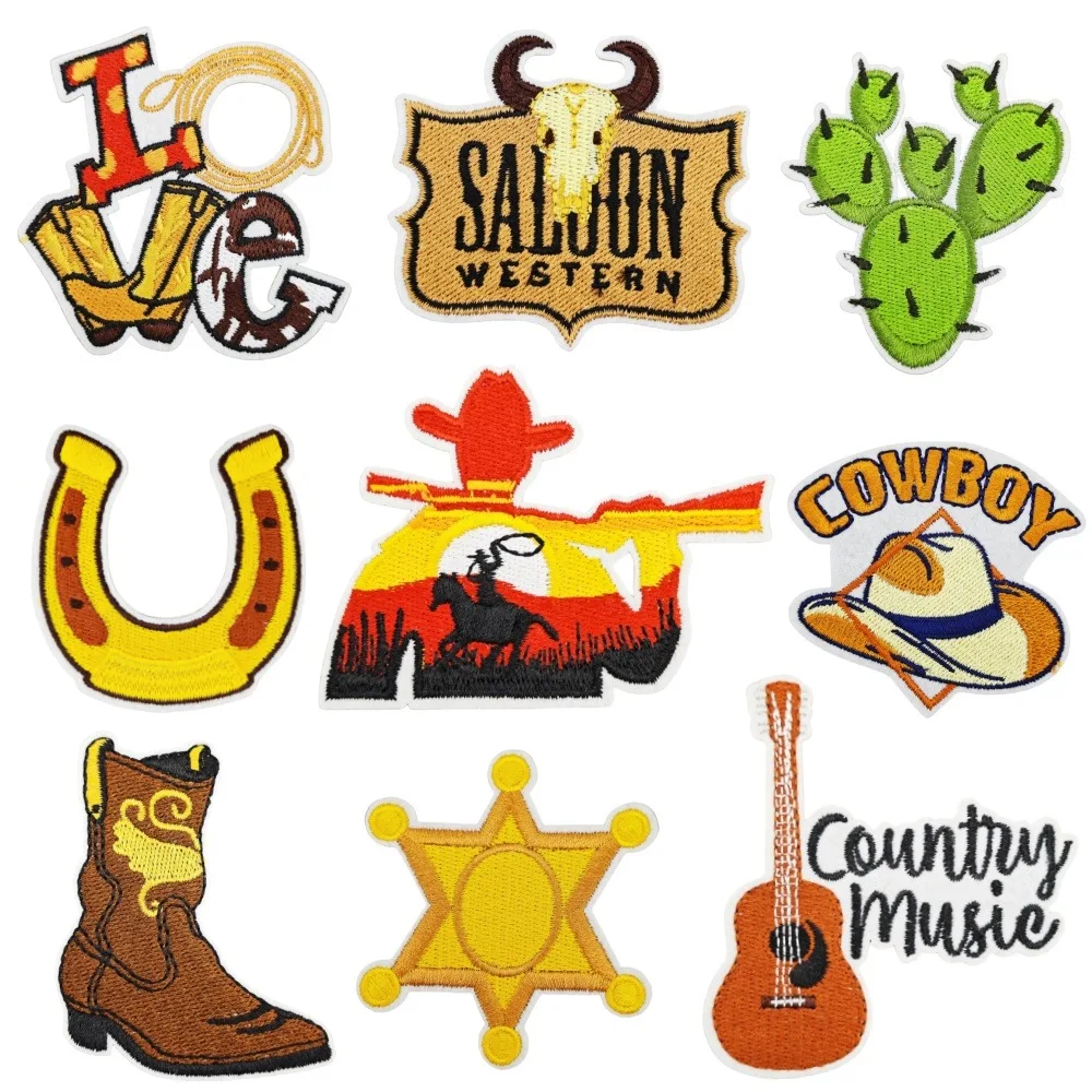 New Cartoon Fabric Ironing On Patch Western Cowboy Hat Party Cross-Border Patch Embroidered Patch in Stock