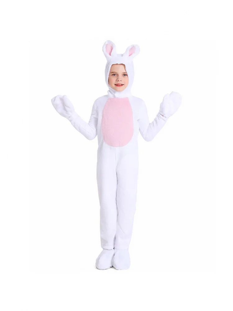 

Halloween Children's Cute Plush Rabbit Animal Suit Stage Performance Sleepwear Jumpsuit White Rabbit Costume Polyester Fiber