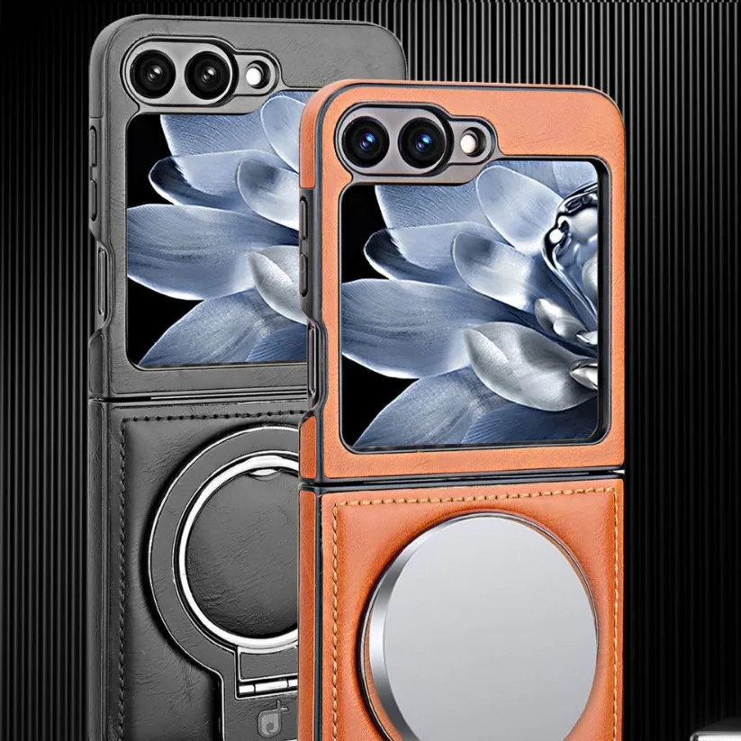 For Samsung Galaxy Z Flip 8 7 6 5 4 3 Magnetic Flip Phone Case Luxury Leather Phone Cover Ring Bracket Shockproof Phone Shell