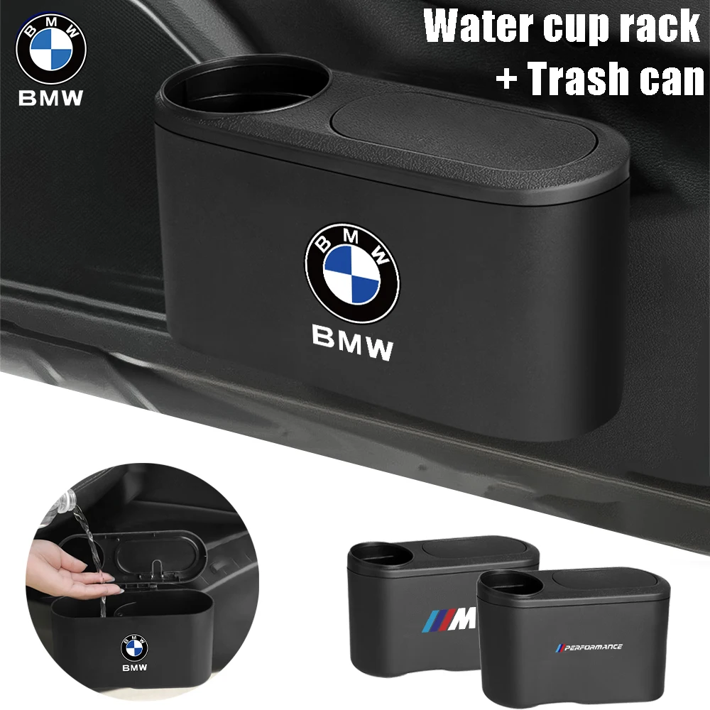 Car Trash Can Hanging Trash Bin ABS Garbage Box Universal Organizer With Drink Holder For BMW M Performance E39 E70 E82 E91 F20