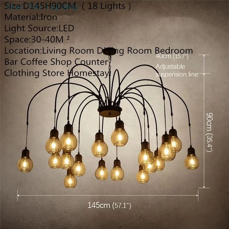 American Retro Pendent Lamp Industrial Wind Living Room Restaurant Loft Clothing Store Cafe Bar Box Homestay Chandelier