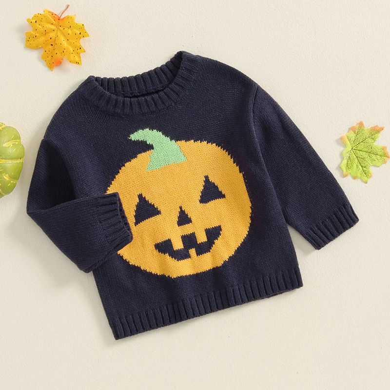 

Suefunskry Newborn Baby Halloween Sweater Casual Pumpkin Pattern Warm Knitted Long Sleeve Pullover Infant Knitwear Tops