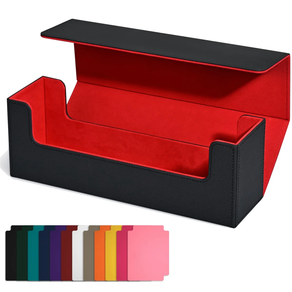 A14M Card Storage Box for Trading Cards,PU Card Deck Case, Magnetic Closure Card Holder for Magnetic Game Cards Black+Red